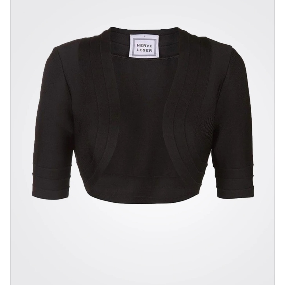 NWOT Herve Leger black Knit Cropped Brilynn Jacket xs $890